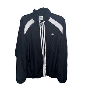 Adidas Men XL Black & White Full Zip Windbreaker Jacket Mesh Lining Long Sleeve